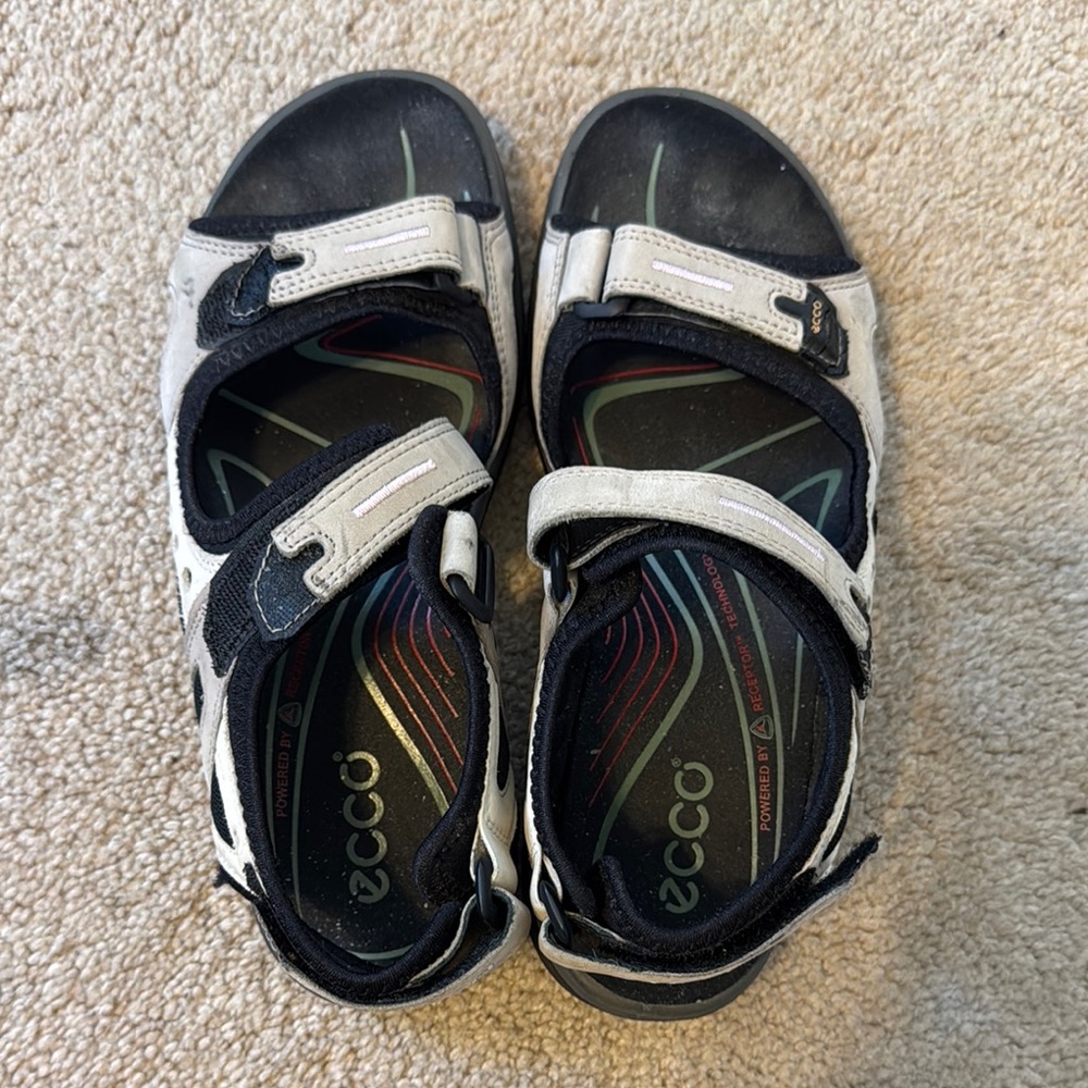 Ecco Black and Gray Sandals Wide Strap Sporty Design